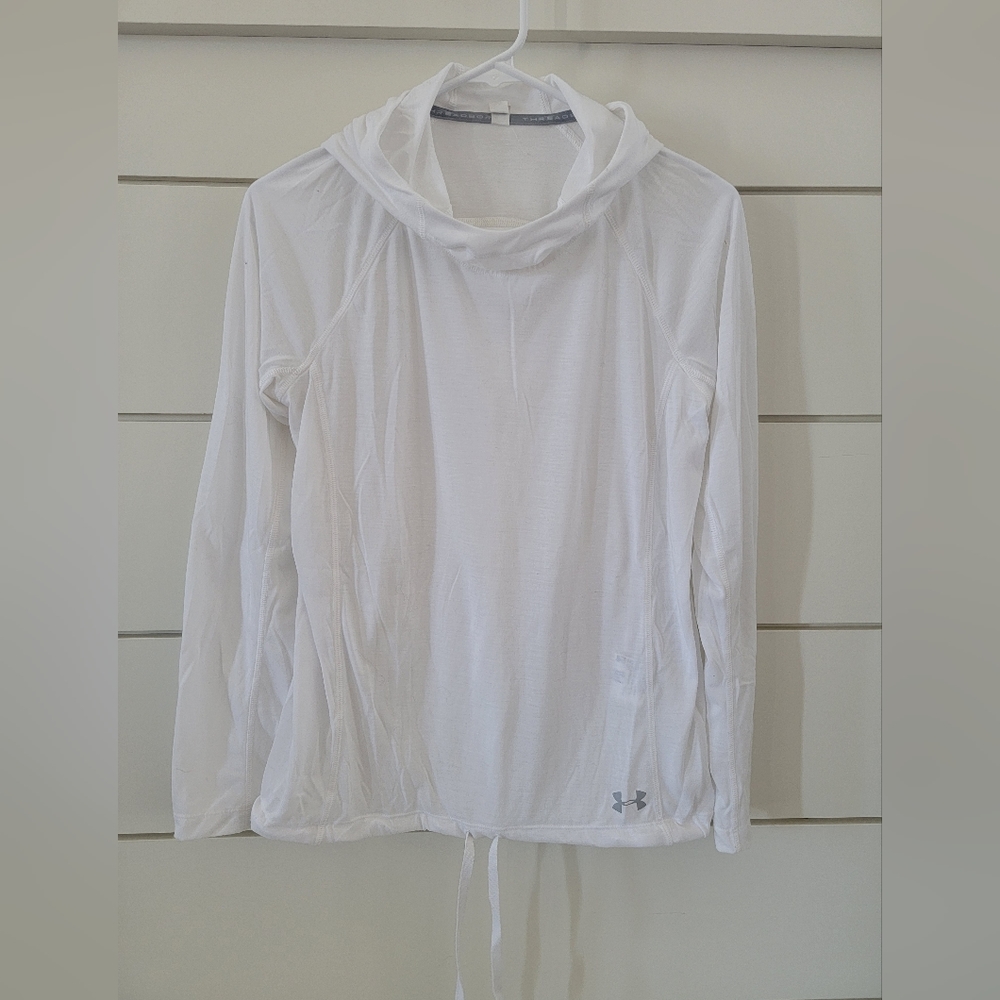 Women's Under Armour cowel neck pullover sweatshirt in white. Size Medium